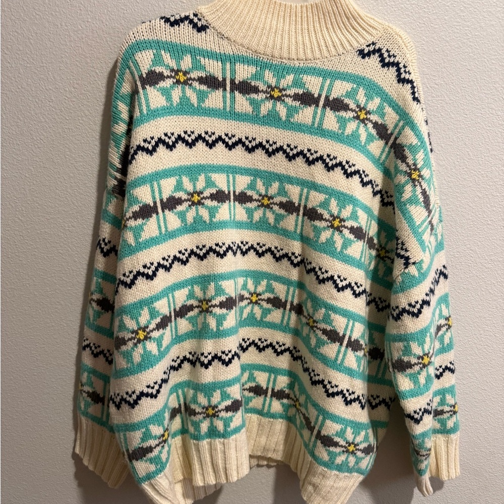 Cozy Cream and Green Patterned Sweater